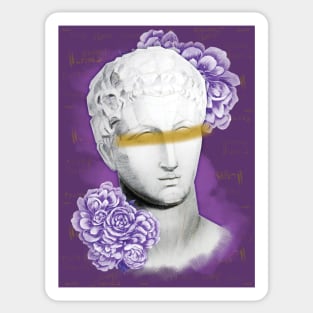 Hermes head statue with a purple pionies flowers Sticker